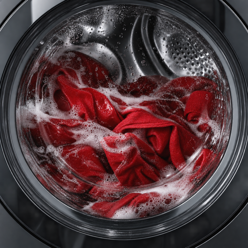 Washing machine with red laundry